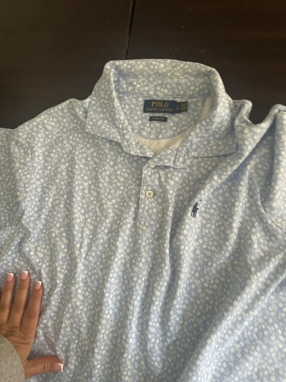 Polo Ralph Lauren Mens Classic Fit Large Polo Golf Shirt Floral Blue